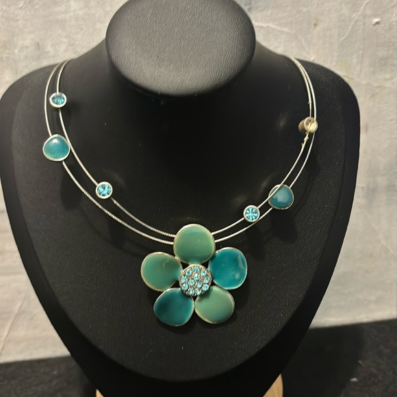 Vintage Blue Enamel & Crystal Necklace / Choker - Picture 3 of 11